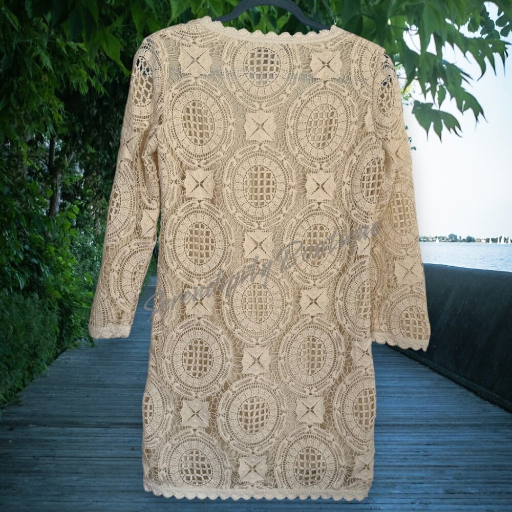 French Connection Vintage All Over Crochet Lace Cotton Fully Lined Mini Dress - Picture 5 of 11